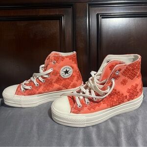 Converse Lift High Platform Embroidery Women's Size 6 orange High-Top Sneakers -